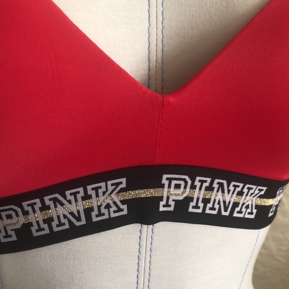 Victoria’s Secret Pink Wireless Lightly Lined Bra Red Black White Gold Logo Band - Picture 4 of 12